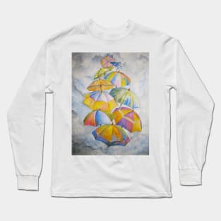 Umbrella Rainy Day Blues 2 Watercolour Painting Long Sleeve T-Shirt